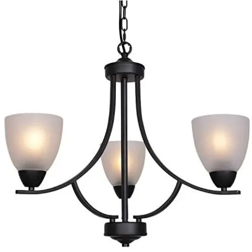 VINLUZ 3 Light Shaded Contemporary Chandeliers with Alabaster Glass Black Rustic Light Fixtures Ceiling Hanging Mid Century Modern Pendant Lighting for Bed Room Dining Room Foyer Living Room