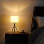 Modern Small Bedside Table Lamp - Black Desk Lamp for Living Room Bedroom with White Fabric Shade