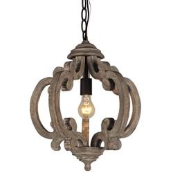 DOCHEER 10135 Rustic Wooden Chandelier Farmhouse 1-Light Wood Metal Chandeliers Retro Iron Ceiling Pendant Hanging Lamp Lighting Fixture for Dining Room, Bedroom, Living Room Lights