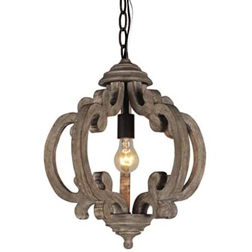 DOCHEER 10135 Rustic Wooden Chandelier Farmhouse 1-Light Wood Metal Chandeliers Retro Iron Ceiling Pendant Hanging Lamp Lighting Fixture for Dining Room, Bedroom, Living Room Lights