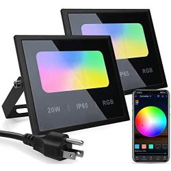 Zglon LED Flood Lights RGB Color Changing 100W Equivalent Outdoor, 20W Bluetooth Mesh Smart Floodlights RGB APP Control,Grouping，IP65 Waterproof, Timing, 2700K&16 Million Colors 2 Pack