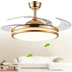 YEELED Light 42 Inch Invisible Ceiling Fans with Remote Control 3 Changing Light Color and 6-Gear Fan Speed Retractable Ceiling Fan Chandelier for Indoor Living Room Bedroom Dining Room Ceiling Light Kits with Reversible Fans (42 Inch, Gold)