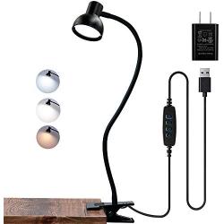 BOHON Clamp Lamp Clip on Light Reading Lights Eye-Caring 3 Color Modes 10 Brightness Dimmer USB Study Book LED Desk Lamp 360° Flexible Gooseneck Night Light for Headboard Bedroom, AC Adapter Included