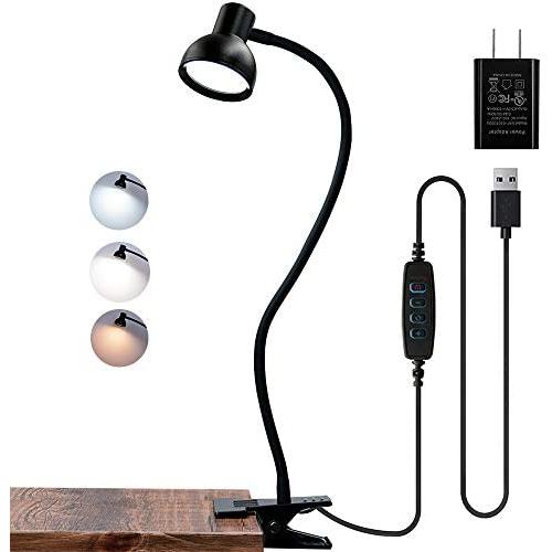 BOHON Clamp Lamp Clip on Light Reading Lights Eye-Caring 3 Color Modes 10 Brightness Dimmer USB Study Book LED Desk Lamp 360° Flexible Gooseneck Night Light for Headboard Bedroom, AC Adapter Included