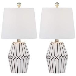 Maxax Ceramic Table Lamp Set of 2 Bedside Nightstand Lamp White Geometric Desk Lamp Drum Fabric Shade for Living Room Family Bedroom