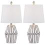 Maxax Ceramic Table Lamp Set of 2 Bedside Nightstand Lamp White Geometric Desk Lamp Drum Fabric Shade for Living Room Family Bedroom