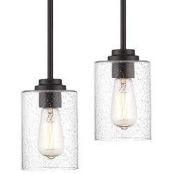 Beionxii Glass Pendant Light | Farmhouse Mini Pendant Lighting for Kitchen Island Dining Room Over The Sink, Oil Rubbed Bronze with Bubble Glass - Set of 2