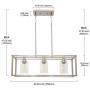 VINLUZ 3 Light Linear Chandeliers Brushed Nickel with Clear Glass Shade Modern Kitchen Island Pendant Dining Room Light Fixture Hanging Farmhouse Ceiling Light for Living Room Bar
