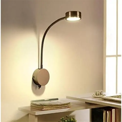 Wall Lights Modern LED Reading Bedside Electroplating Metal Wall Lamp and 360 Degrees Flexible Gooseneck Swing Arm with Switch Living Room Bedroom Hotel Wall Surface Mounted Sconces Decoration Light