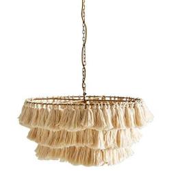 LITFAD 3-Tier Fringe Girls Room Hanging Lamp Hand-Weaving Rope Single Modernist Pendant Ceiling Light Creative Pendant Light Chandelier in Beige for Living Room Dining Room Bedroom