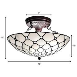 Amora Lighting Tiffany Style Ceiling Fixture Lamp Jeweled 16'' Wide Stained Glass White Cream Antique Vintage Light Decor Living Room Bedroom Hallway Kitchen Gift AM030CL17B