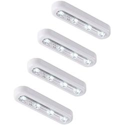 LEDINUS Battery-Powered Wireless Tap Light Touch Lamp Stick-on Push Night for Closets,Attics,Garages,Car,Storage Room, White (4 Pack)