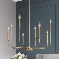 LALUZ Champagne Gold 8-Light High End Modern Chandelier for Dining, Bedroom, Living Room and Kitchen,26.4'' W x 35.4'' H, A03225