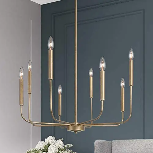 LALUZ Champagne Gold 8-Light High End Modern Chandelier for Dining, Bedroom, Living Room and Kitchen,26.4'' W x 35.4'' H, A03225
