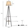 DEWENWILS 65 inch Industrial Tripod Floor Lamp with Shelves, 2-Tier Display Shelf, Light Beige Linen Shade, Metal and Wood Construction, Standing Storage Lamp for Living Room, Bedroom, Office