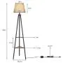 DEWENWILS 65 inch Industrial Tripod Floor Lamp with Shelves, 2-Tier Display Shelf, Light Beige Linen Shade, Metal and Wood Construction, Standing Storage Lamp for Living Room, Bedroom, Office