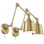 Mendes Modern Swing Arm Wall Lamps Set of 2 Antique Brass Plug-in Light Fixture Adjustable Up Down Metal Shade for Bedroom Bedside Living Room Reading - 360 Lighting