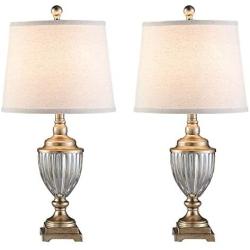 Resin Table Lamps Set of 2 with Beige Shade, 25'' Antique Brass Traditional Table Lamps, Vintage Bedside Nightstand Lamps for for Bedroom, Living Room, Office, 2-Pack (Gold)