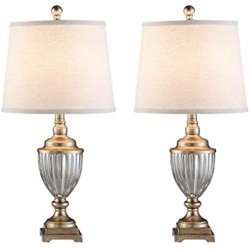 Resin Table Lamps Set of 2 with Beige Shade, 25'' Antique Brass Traditional Table Lamps, Vintage Bedside Nightstand Lamps for for Bedroom, Living Room, Office, 2-Pack (Gold)
