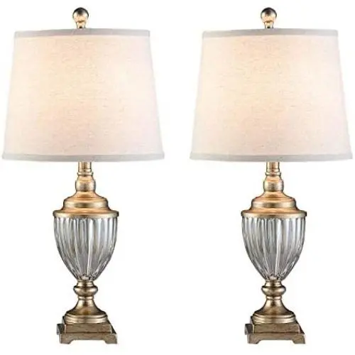 Resin Table Lamps Set of 2 with Beige Shade, 25'' Antique Brass Traditional Table Lamps, Vintage Bedside Nightstand Lamps for for Bedroom, Living Room, Office, 2-Pack (Gold)