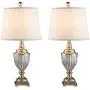 Resin Table Lamps Set of 2 with Beige Shade, 25'' Antique Brass Traditional Table Lamps, Vintage Bedside Nightstand Lamps for for Bedroom, Living Room, Office, 2-Pack (Gold)
