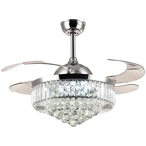 7PM Chrome Crystal Ceiling Fan with Light Modern Retractable Blades Chandelier Fan Remote Control Reverse Fandelier Lighting Fixture for Living Room Bedroom 42 Inch 7PM Chrome Crystal Ceiling Fan with Light Modern Retractable Blades Chandelier Fan Remote Control Reverse Fandelier Lighting Fixture for Living Room Bedroom 42 Inch