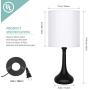 Modern Bedside Lamp, Small Nightstand Table Lamp with White Fabric Lampshade, Black Metal Desk Lamps for Bedroom Living Room Dorm Study or Office