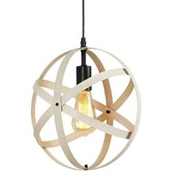 AncientHome 1-Light Metal Farmhouse Lamp, Faux Wood Pendant Lighting, Vintage Hanging Ceiling Light Fixture for Dining Room, Kitchen Island, Entryway, Stairwell, Barnwood and Oil Rubbed Bronze Finish