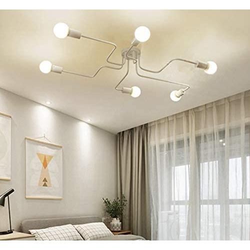 RUXUE Modern Ceiling Light 6 Heads Retro Metal White Chandeliers Light Fixtures for Kitchen Bedroom (6-Heads White)