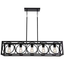 TODOLUZ 5-Lights Metal Kitchen Island Lighting, Farmhouse Linear Pendant Light Fixture in Black Finish for Dining Room Table Bar