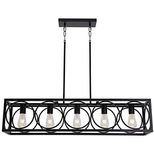 TODOLUZ 5-Lights Metal Kitchen Island Lighting, Farmhouse Linear Pendant Light Fixture in Black Finish for Dining Room Table Bar