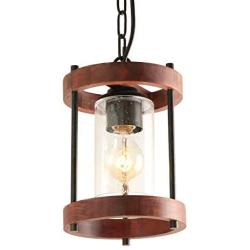 Giluta Round Wood Pendant Light Kitchen Island Hanging Light Fixture with Seeded Glass Shade, Rustic Dining Room Ceiling Light Fixture Height Adjustable , UL Listed