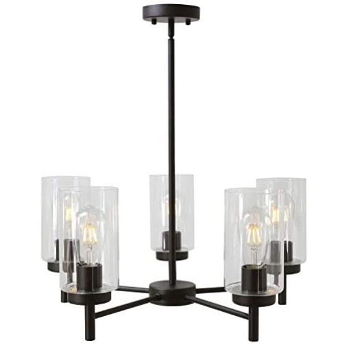 VINLUZ Contemporary 5-Light Large Chandeliers Oil Rubbed Bronze Modern Lighting Fixtures Hanging Clear Glass Shades Pendant Lighting for Dining Room Living Room Kitchen