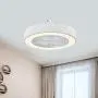 KWOKING Lighting Modern Circular Ceiling Fans with Lights 21.5'' Wide LED Flush Mount Ceiling Light with Remote Control 3 Blades Dimmable Hanging Lamp for Living Room Dining Room Style A