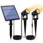 APONUO Led Solar Spotlights 2W Solar Powered Landscape Lights Outdoor Spotlights Low Voltage IP65 Waterproof 16.4ft Cable Auto On/Off for Outdoor Garden Yard Landscape Downlight Warm White