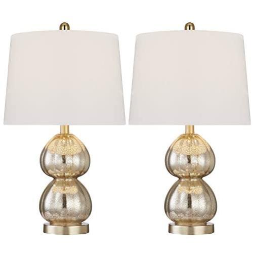 Maxax Traditional Table Lamps Set of 2 Bedside Lamp with Gold Mercury Glass in White Shade for Living Room Family Bedroom Office