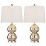 Maxax Traditional Table Lamps Set of 2 Bedside Lamp with Gold Mercury Glass in White Shade for Living Room Family Bedroom Office
