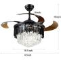 Healer 42 Inch Retractable Ceiling Fan with Remote Control 3 Lights Level Black, Modern Luxury Crystal Chandelier Fans Fandelier Dining Lamp for Living Room Bedroom