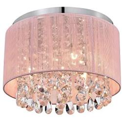 Pink Chandelier Drum Flush Mount Chandelier Crystal Ceiling Light Fixture 3 Light Bedroom Chandelier