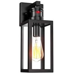 Dusk to Dawn Wall Sconce, QcoQce Outdoor Motion Sensor Wall Lantern, Wall Porch Lights Fixtures, Exterior Waterproof Matte Black Wall Mount Lamp with Clear Glass Shade for Porch, Entryway, Doorway