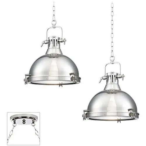 Arlo Chrome Dome Swag Pendant Chandelier Modern Industrial 2-Light Fixture for Dining Room House Foyer Kitchen Island Entryway Bedroom Living Room - Possini Euro Design