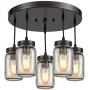 EUL Rustic Mason Jar Semi Flush Mount Ceiling Light 5-Light Pendant Lighting Fixture Oil Rubbed Bronze