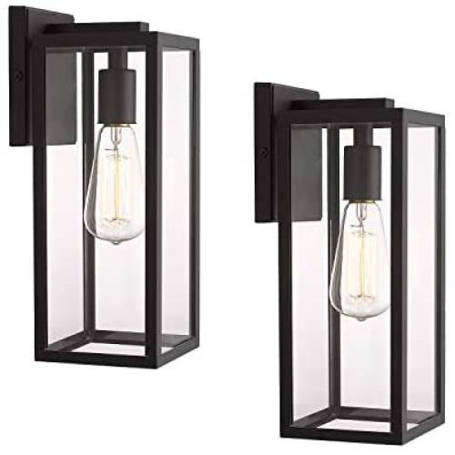 Bestshared Outdoor Wall Lantern, 1-Light Exterior Wall Sconce Light Fixtures,Wall Mounted Single Light, Black Wall Lamp with Clear Glass (Black, 2 Pack)