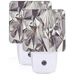 Set of 2 Led Night Lights, Glitter 3D Abstract Diamond Crystal Clear Texture Print Auto Dusk-to-Dawn Sensor Night Lamp Plug-in Home Decorative for Adult