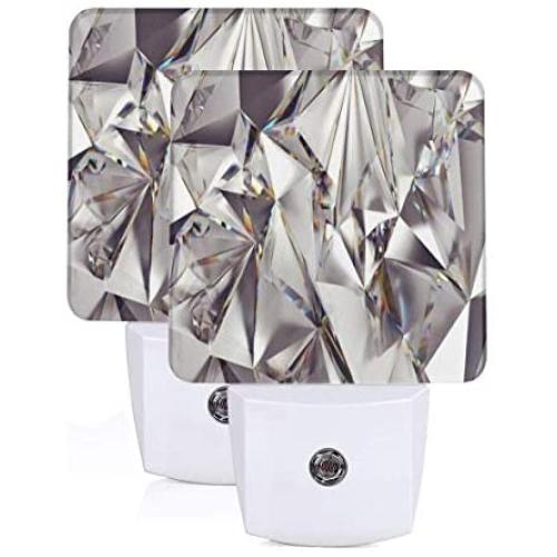 Set of 2 Led Night Lights, Glitter 3D Abstract Diamond Crystal Clear Texture Print Auto Dusk-to-Dawn Sensor Night Lamp Plug-in Home Decorative for Adult