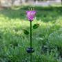 Joyathome Outdoor Solar Garden Stake Lights, 2 Pack Solar Powered Stake Lights with Pink Glass Lily Flower,Warm White LED Solar Metal Landscape Decorative Lights for Patio,Yard Decoration