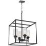 VINLUZ 4 Light Hanging Lantern Pendant Light Black Industrial Cage Dining Room Chandelier with Clear Glass Shade for Kitchen Foyer Entryway Dining Room