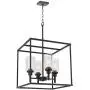 VINLUZ 4 Light Hanging Lantern Pendant Light Black Industrial Cage Dining Room Chandelier with Clear Glass Shade for Kitchen Foyer Entryway Dining Room