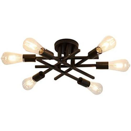 Modern 6 Lights Chandelier， Semi Flush Mount Ceiling Light Fixture Black ， Metal Ceiling lamp for Living Room Bedroom Farmhouse Dining Room