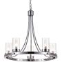 Maxax 5-Lights Wagon Wheel Chandelier with Glass Shade Farmhouse Rustic Round Dining Room Hanging Lighting Fixture, Chrome Finish